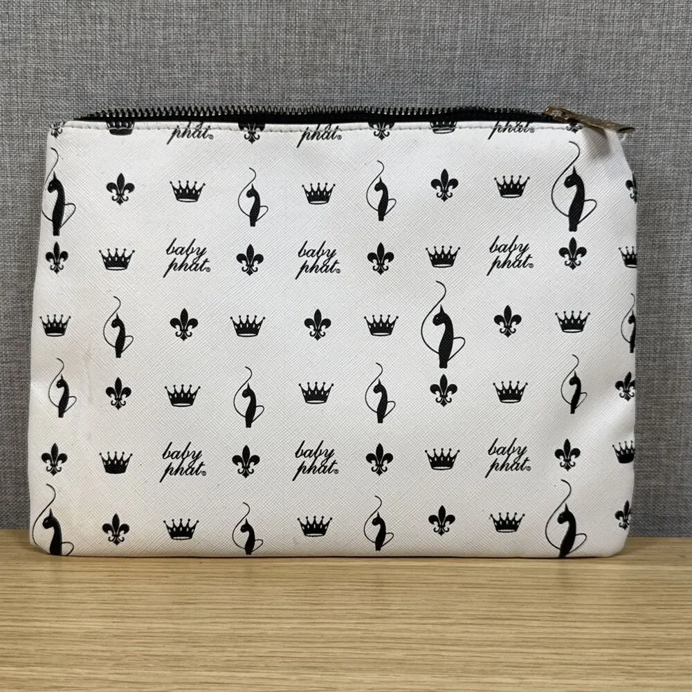 Baby Phat Monogram Cat Logo Zipper Pouch Makeup Cosmetic Bag Y2K Retro Classic